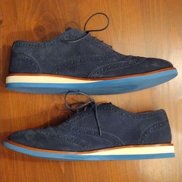 Polo Ralph Lauren "Johnsly' Blue Suede Brogue Wingtip Oxfords, Size 9.5 D - Picture 6 of 10